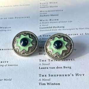 Vintage Mint Starburst Button Earrings Heavy Weight Art Deco Cowboy Southwestern